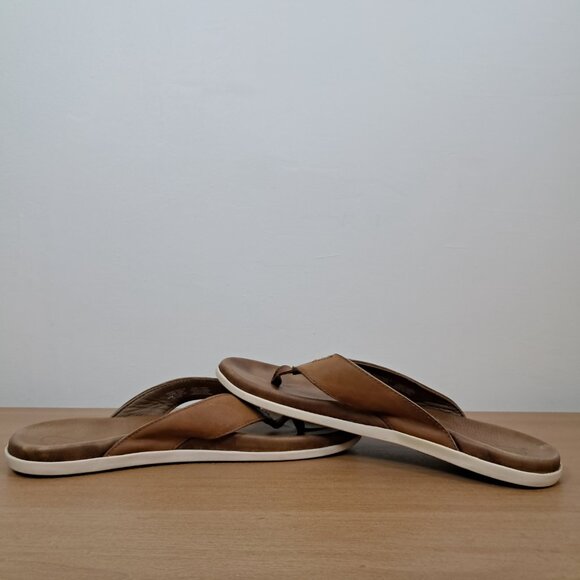 Olukai Nalukai Sandal Men\'s Size 11 Brown White Leather Flip Flop Comfort main image 11